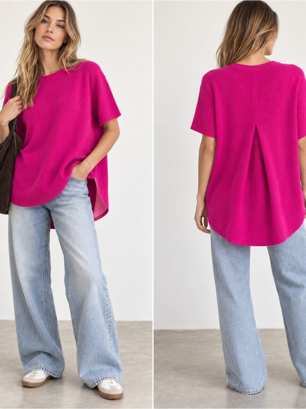 White + Warren 100% Cashmere Fuchsia High Low Tunic Fall Layer Luxury Sweater